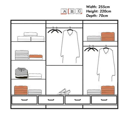 FLORENCE 256CM GLOSSY WARDROBE